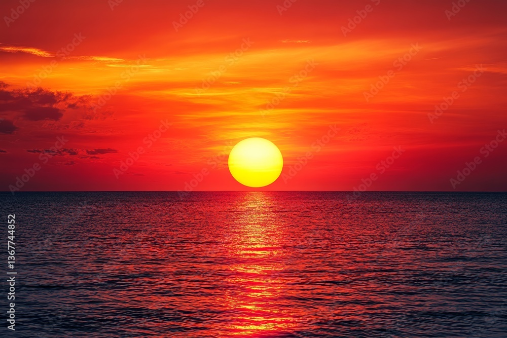 Fiery Sunset over Calm Ocean Fiery Sunset over Calm Ocean