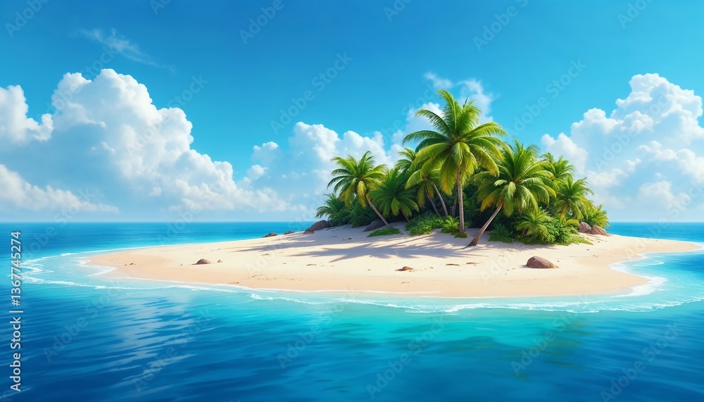 Obraz premium Tropical Island Paradise White Sand Beach and Palm Trees