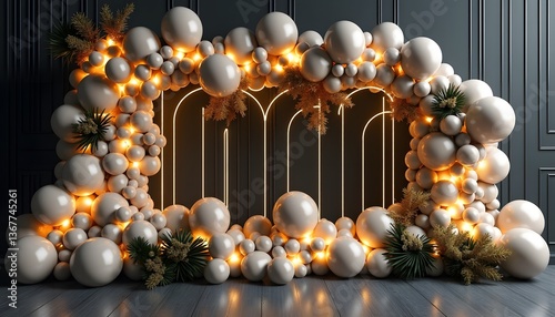Elegant Balloon Arch with Lights   Greenery