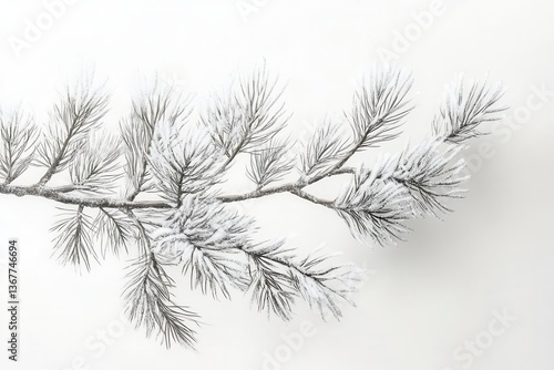 Obraz na płótnie delicate winter pine branch with frosted needles against pure white backdrop hyperrealistic botanical illustration with intricate detail and soft shadows w salonie