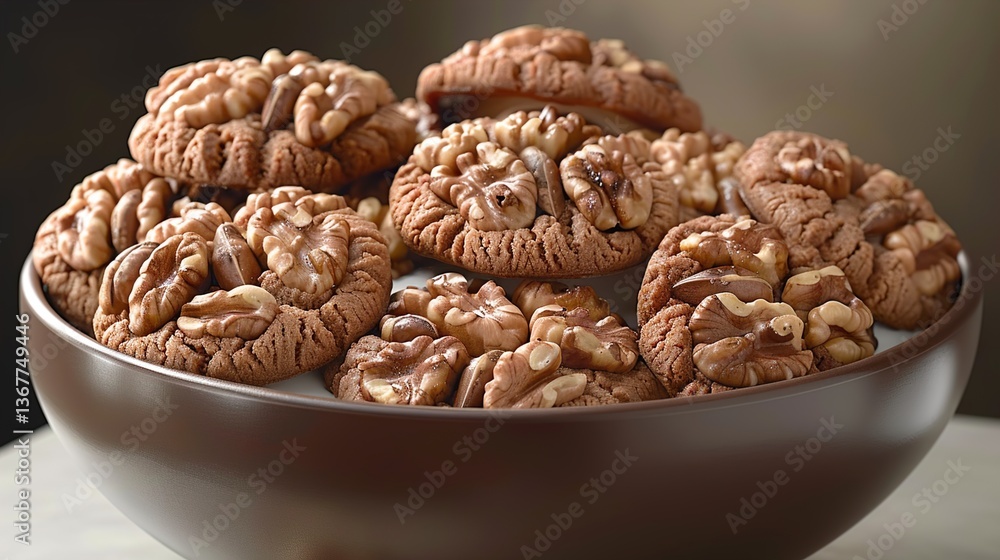 Bowl of sweet walnut shaped cookies with boiled condensed milk on white background Bowl of sweet walnut shaped cookies with boiled condensed milk on white background