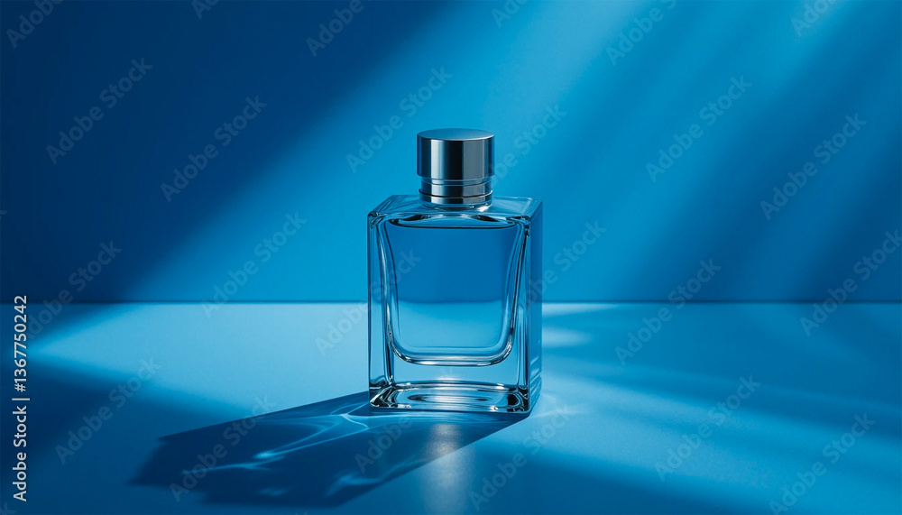 Blue Perfume Bottle With Reflection For Luxury Design Background Blue Perfume Bottle With Reflection For Luxury Design Background