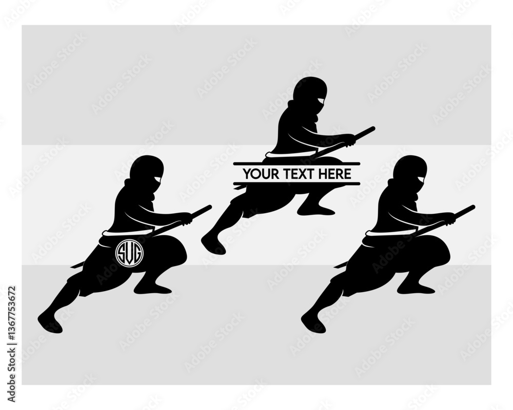 Obraz premium Ninja SVG, Ninja Silhouette Svg, Ninja Weapons Svg, Silhouette Svg Cut File Svg, Ninja Clipart Svg, Ninja Vector svg, Ninja Fighter Svg, Clip Art & Image files,