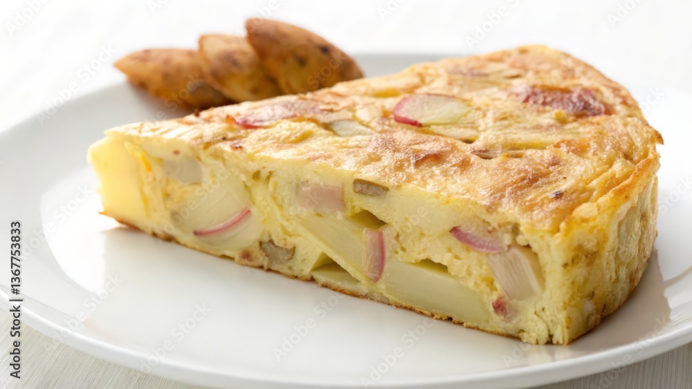 Spanish Potato Omelette (Tortilla Española) Slices on a White Plate
Spanish Potato Omelette (Tortilla Española) Slices on a White Plate