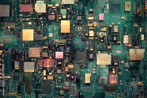 Obraz na płótnie detailed depiction of a modern electronic circuit board filled with integrated semiconductors and microprocessors showcasing technological advancement and complexity w salonie