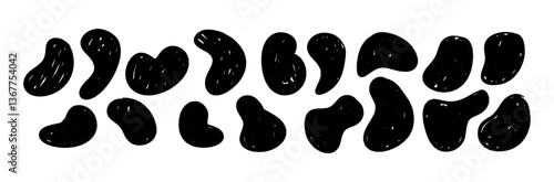 Organic irregular blobs with fluid splat shapes. Random abstract stains in round liquid forms. Flat vector illustration isolated on white background.