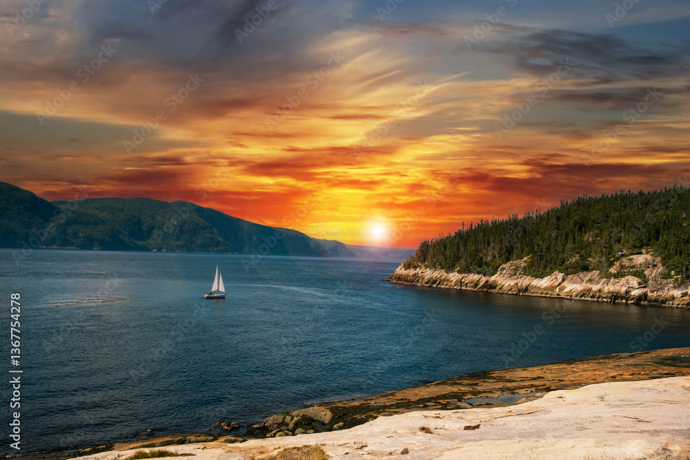 Fototapeta premium sailing boat on the lake
