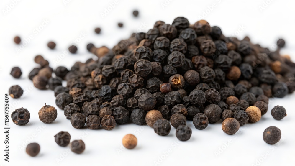 Pile of Whole Black Peppercorns on a White Surface
Pile of Whole Black Peppercorns on a White Surface