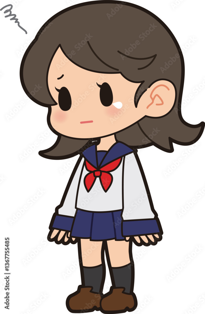 落ち込むセーラー服の女の子 落ち込むセーラー服の女の子