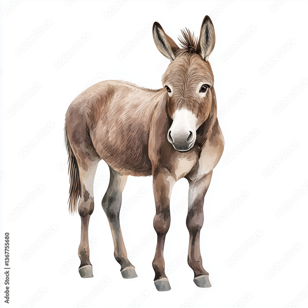 Watercolor illustration of a donkey isolated on a white background Watercolor illustration of a donkey isolated on a white background