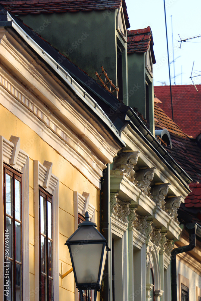 Colorful historic buildings in central Zagreb, Croatia.
