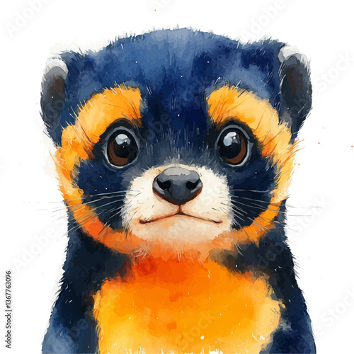 A watercolor painting of a ferret, isolated on a white background. Ferret vector.

