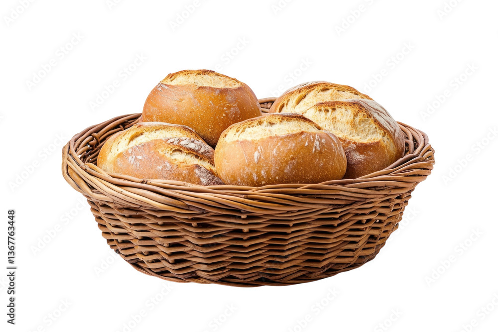Freshly baked round bread rolls in a rustic woven basket ready for a cozy meal at home isolated on transparent background Freshly baked round bread rolls in a rustic woven basket ready for a cozy meal at home isolated on transparent background