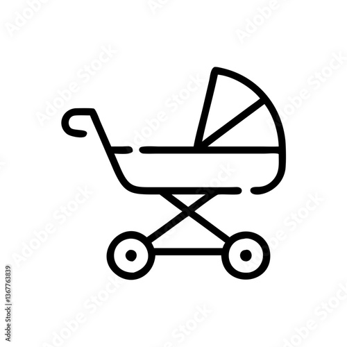 Stylized baby stroller outline design, symbolizing parenting and family life