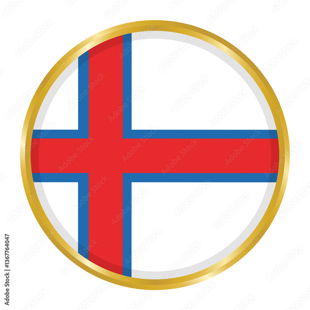 Fototapeta premium Round Flag of Faroe Islands with Golden Border, Faroe Islands Flag Button