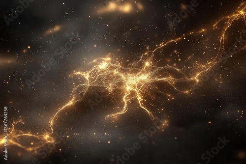 Obraz na płótnie digital neural network visualization with golden threads of light connecting crystalline nodes floating in deep space with particle effects w salonie