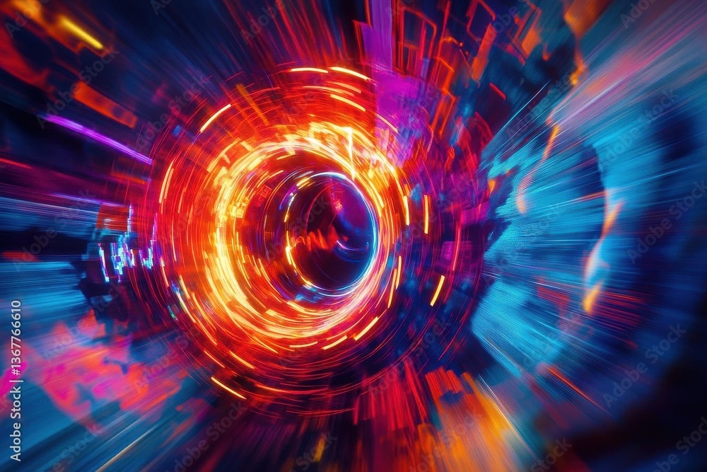 digital soundwave visualization in neon colors flowing 3d geometric patterns reactive light trails dynamic motion blur deep space background