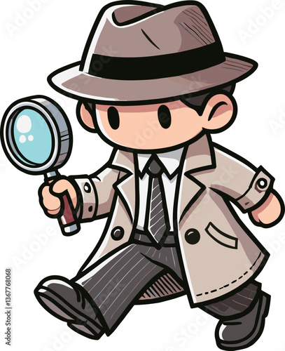 虫眼鏡を持つ探偵のイラスト