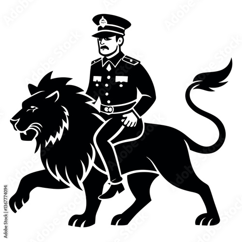 A man riding a lion vector silhouette illustration