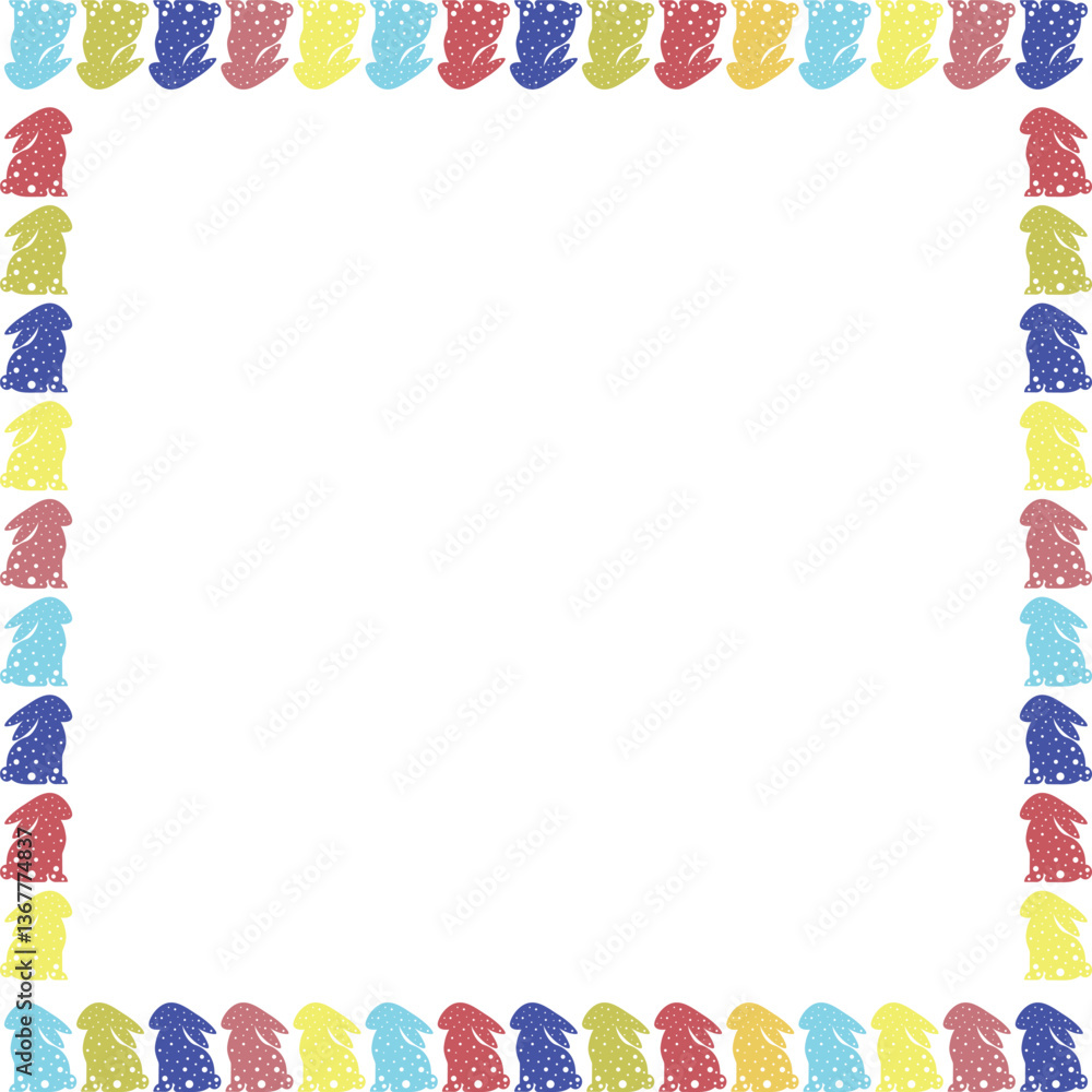 Obraz premium Easter bunny empty square template. Easter rabbit in an empty frame. Spring border with empty space for your text