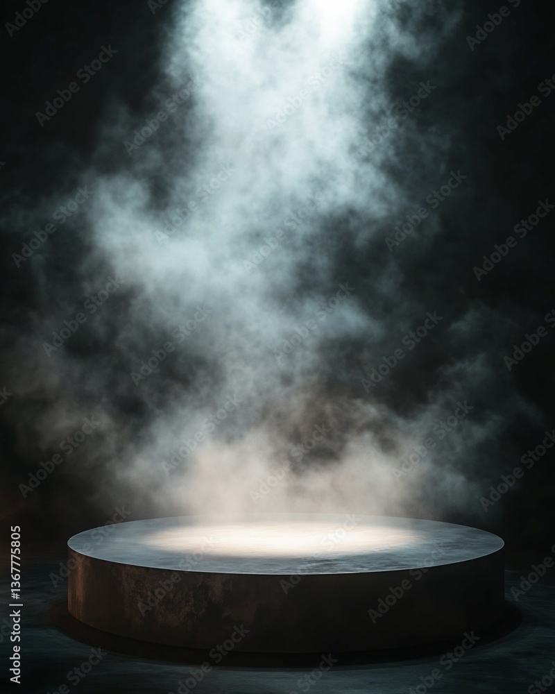 Circular Platform in Smoky Setting with Spotlight Illumination Circular Platform in Smoky Setting with Spotlight Illumination