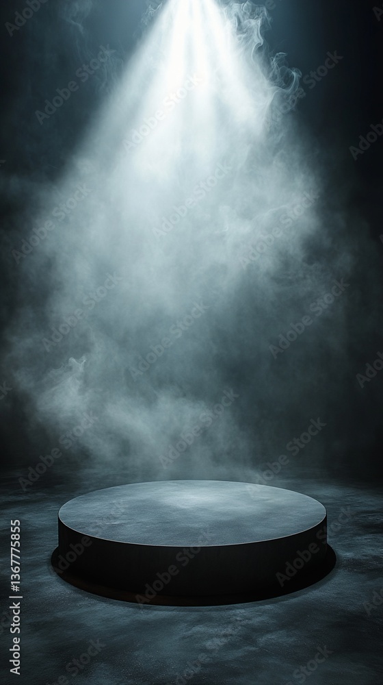 Circular Platform in Smoky Setting with Spotlight Circular Platform in Smoky Setting with Spotlight