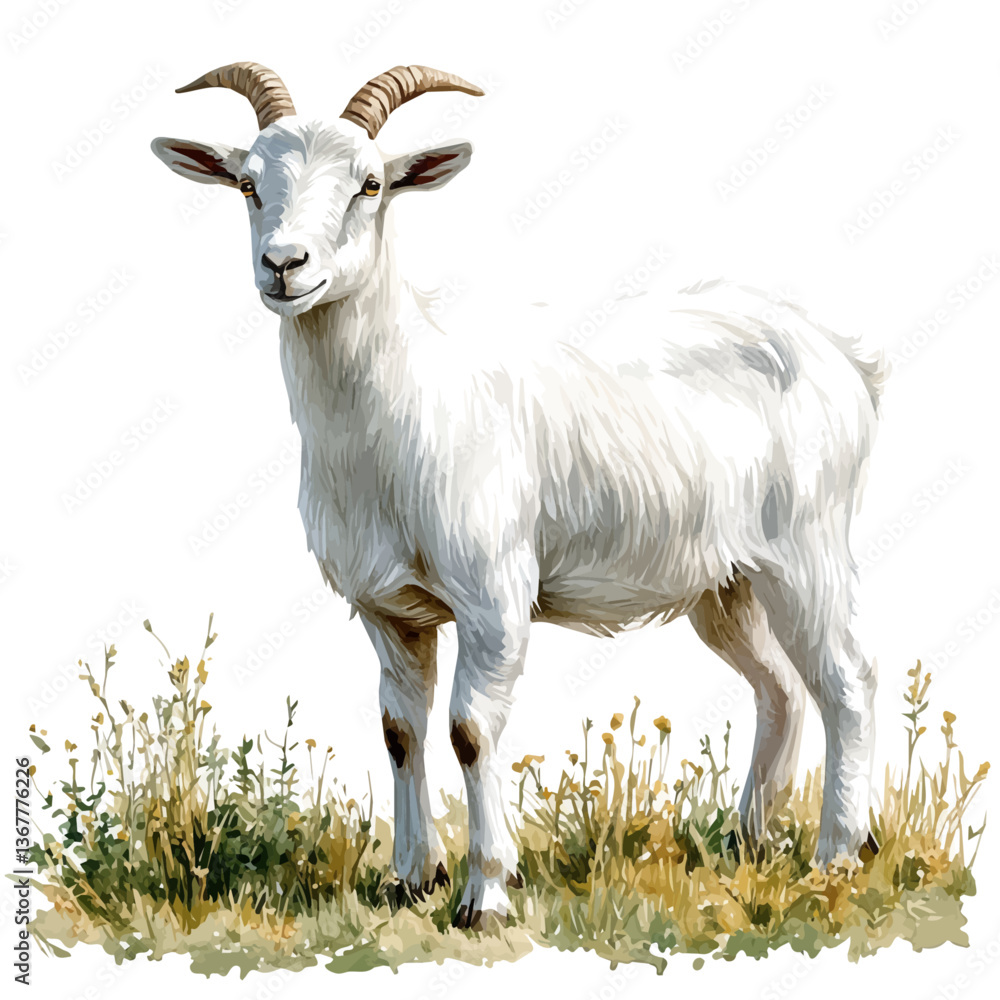 A watercolor painting of a goat, isolated on a white background. Goat vector.
A watercolor painting of a goat, isolated on a white background. Goat vector.