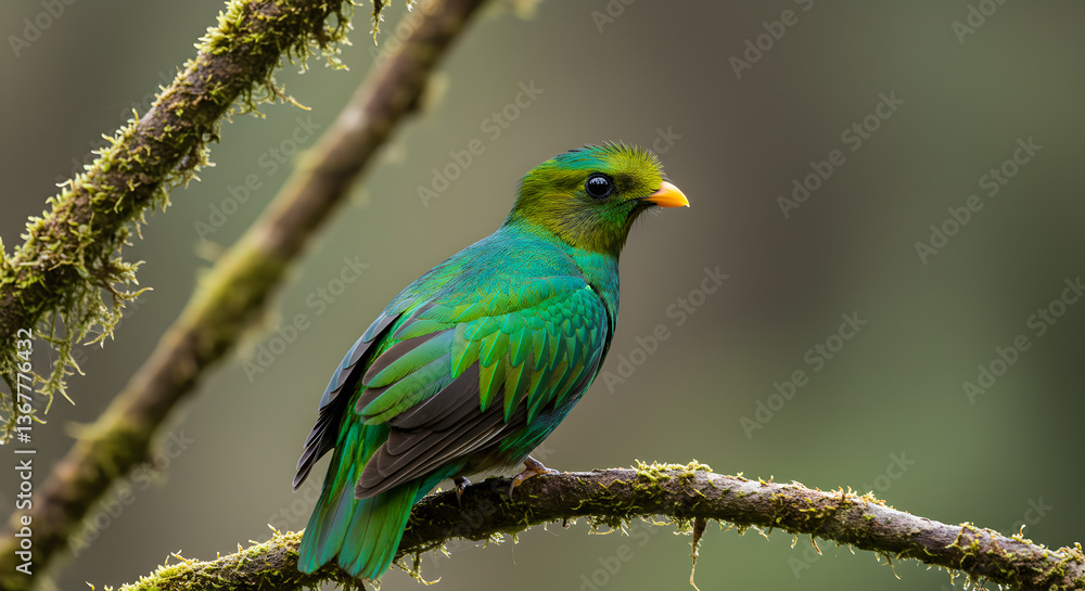 Fototapeta premium Golden-headed Quetzal: Vibrant Plumage in Costa Rican Cloud Forest Habitat