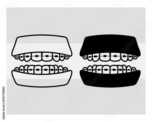 Fake Braces, Fake Braces Kit, Fake Braces Clip On, Braces Svg, Dental Braces For Kids, Braces Clipart, Teeth Svg, Braces Silhouette, Dentist, Dental Hygienist, Braces Outline, Eps, Cut file