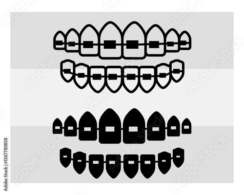 Fake Braces, Fake Braces Kit, Fake Braces Clip On, Braces Svg, Dental Braces For Kids, Braces Clipart, Teeth Svg, Braces Silhouette, Dentist, Dental Hygienist, Braces Outline, Eps, Cut file