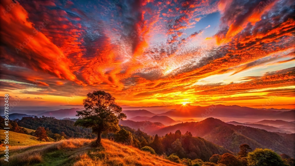 Naklejka premium Majestic Morgenrot Sunrise Over Serene Landscape