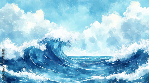 Sea wave, watercolor hand drawn illustration. Sea waves Abstract watercolor hand drawn illustration