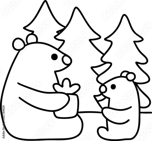 Bear Fathers Day,Cuddly bear family enjoying moment in forest, celebrating love and togetherness