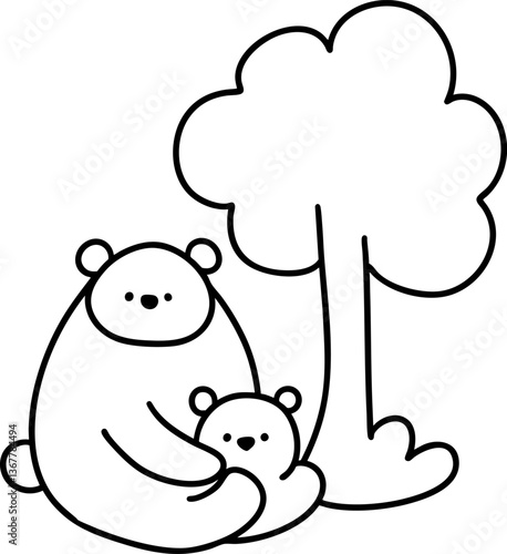 Bear Fathers Day,cute bear family enjoying peaceful moment under tree, symbolizing love and togetherness