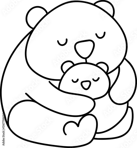 Bear Fathers Day,Cuddly bear illustration showcasing parent bear lovingly embracing its cub, evoking warmth and affection