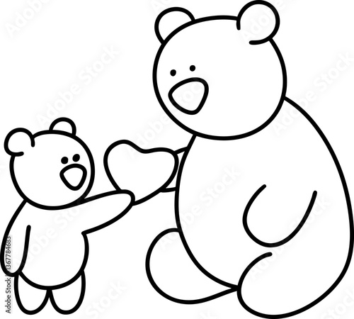 Bear Fathers Day,Cute bear illustration showing parent bear receiving heart from its child, symbolizing love and affection