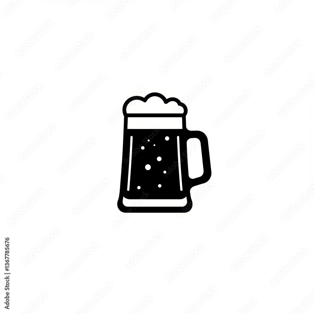 Minimalist beer mug icon with bubbles on white background Minimalist beer mug icon with bubbles on white background