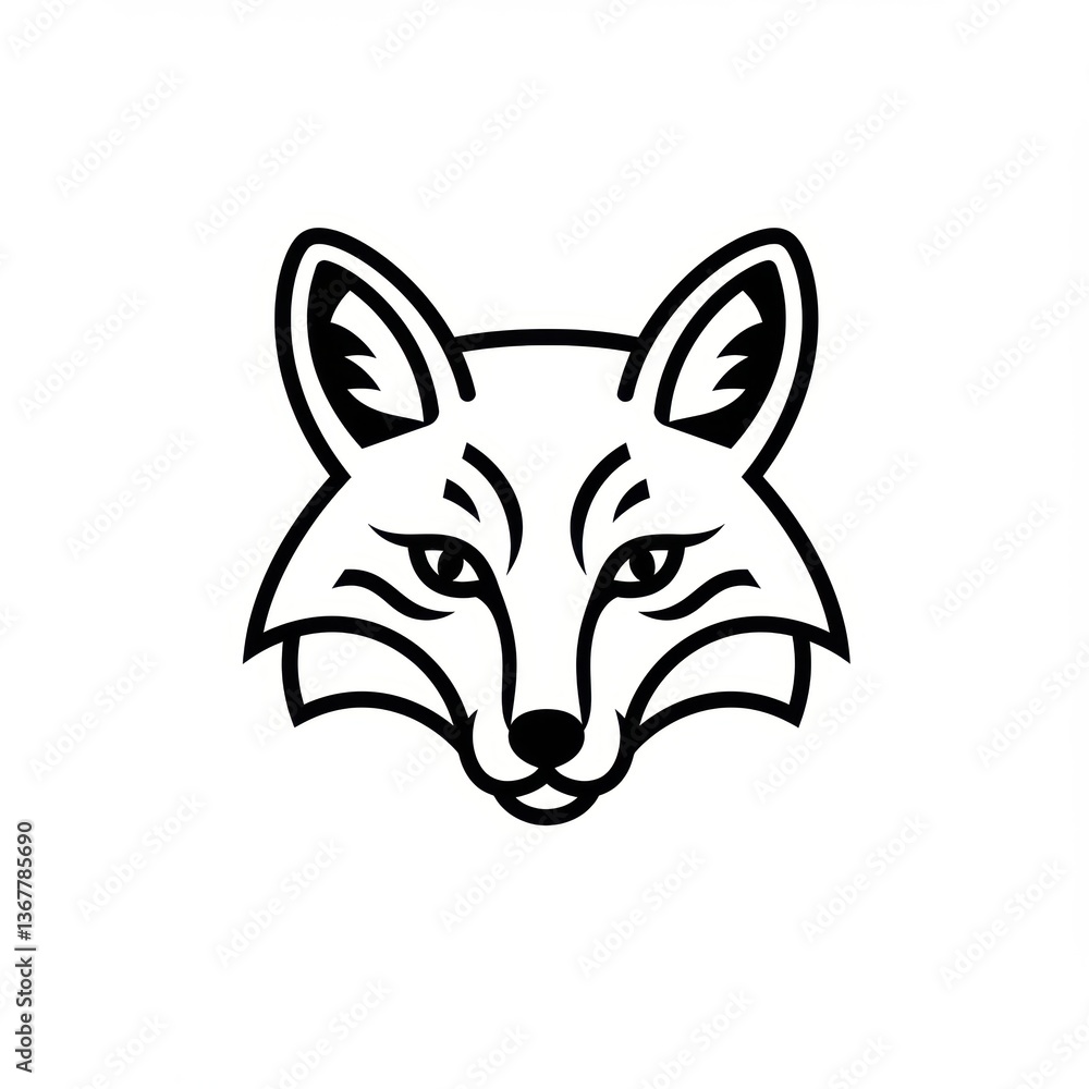Obraz premium Minimalistic black and white fox head illustration for modern designs