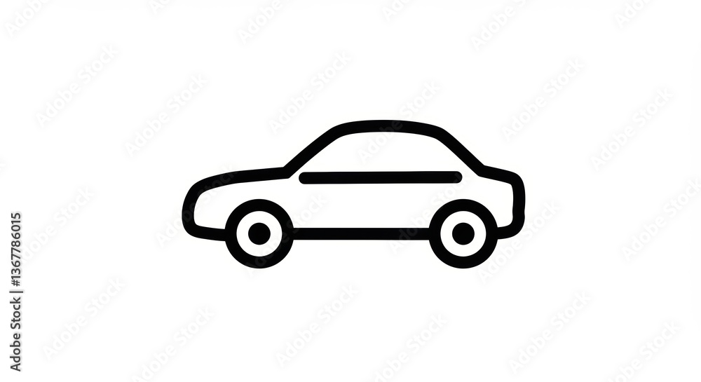 Simple black outline of a car icon on white background Simple black outline of a car icon on white background