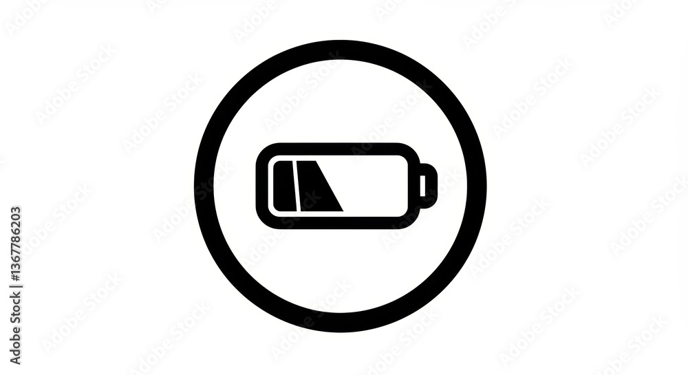 Minimalist icon of a low battery inside a circle Minimalist icon of a low battery inside a circle