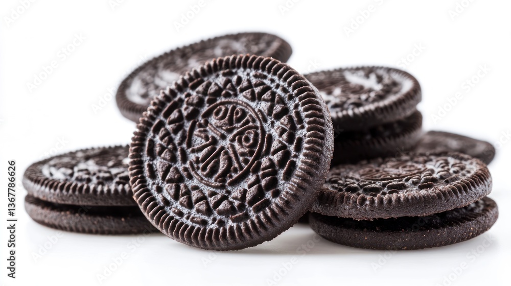 Pile of Chocolate Sandwich Cookies Isolated on White Background Delicious Treat Pile of Chocolate Sandwich Cookies Isolated on White Background Delicious Treat