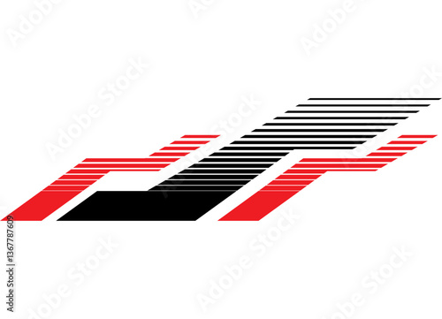 Sports striped vector pattern for sports car, sportswear, boat, toy. Strict broken Racing design element. Red and black striped vector background. Speed ​​lane
