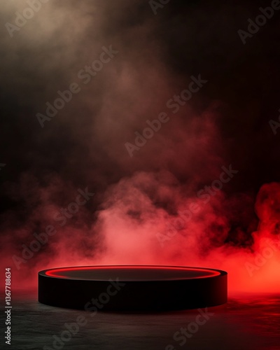 Wallpaper Mural Red-Lit Cylindrical Platform in Smoky Environment Torontodigital.ca