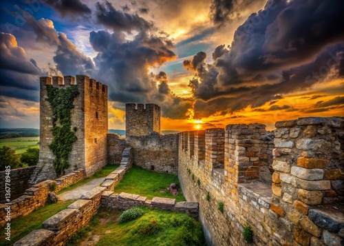Majestic Ruins: Smederevo Fortress Tower, Serbia - High-Resolution Stock Photo