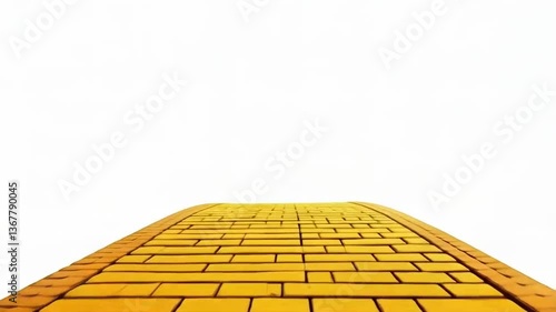 Yellow brick road, never ending, isolated on a white background