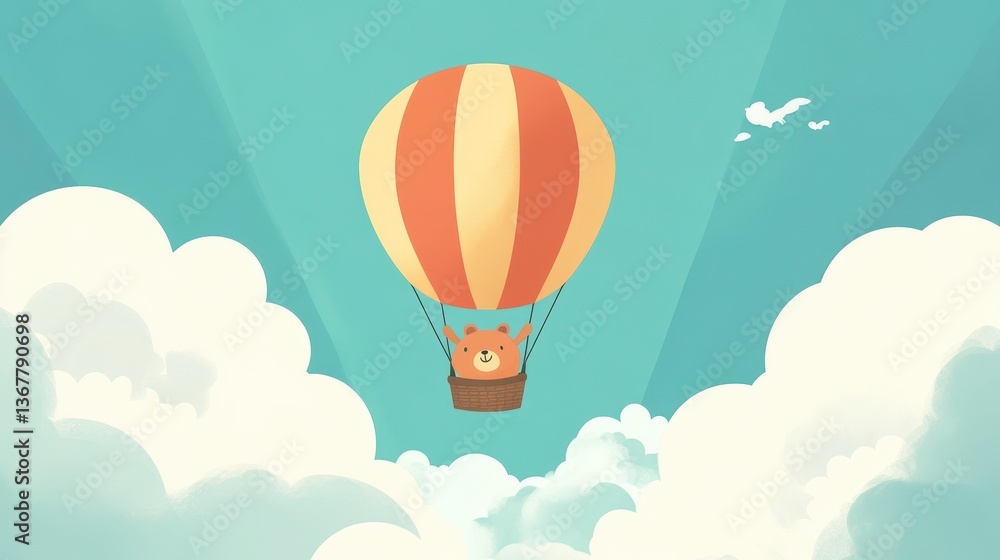 Fototapeta premium Cute Bear in Hot Air Balloon