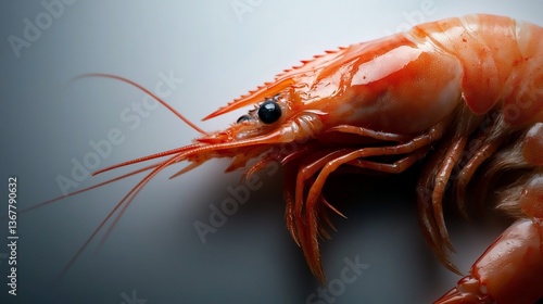 Close-up of a Cooked Shrimp Exhibiting Texture and Detail on a Gradient Background