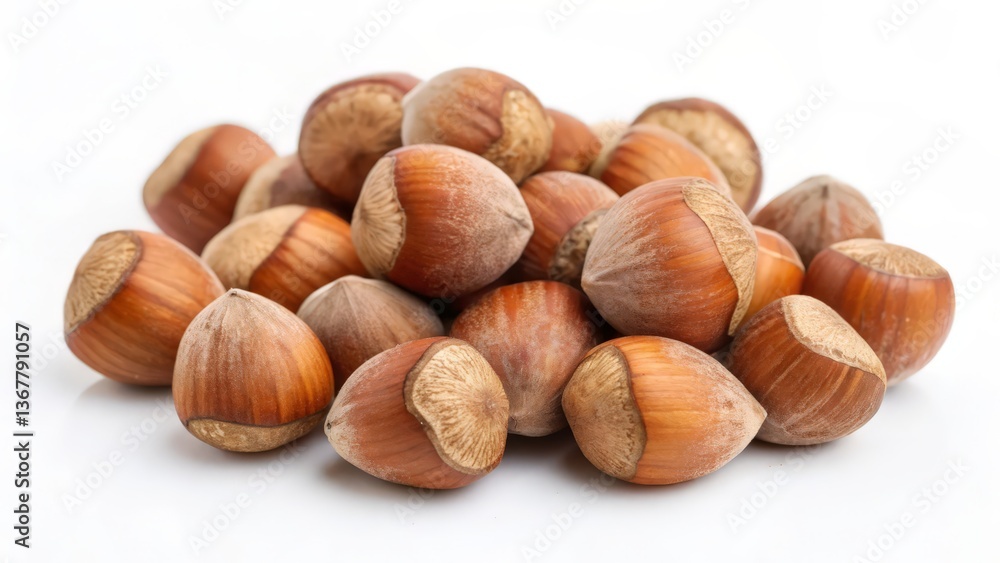 Whole Hazelnuts with Shell on White Background, Natural and Organic Nuts
Whole Hazelnuts with Shell on White Background, Natural and Organic Nuts