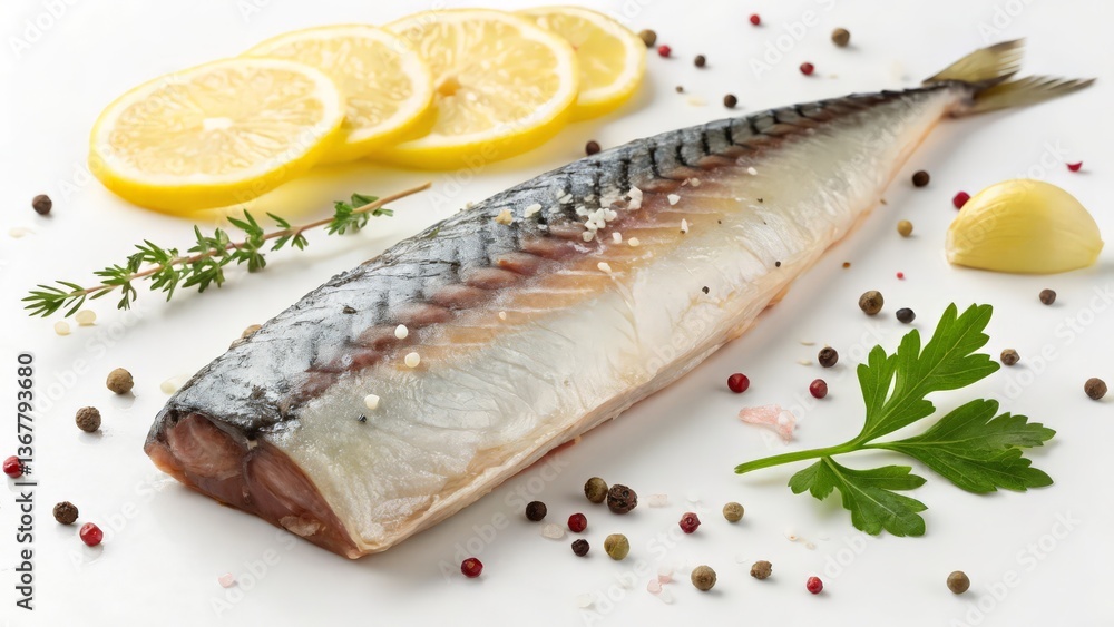 Fresh Mackerel Fish on White Background, Whole Seafood Ingredient
Fresh Mackerel Fish on White Background, Whole Seafood Ingredient