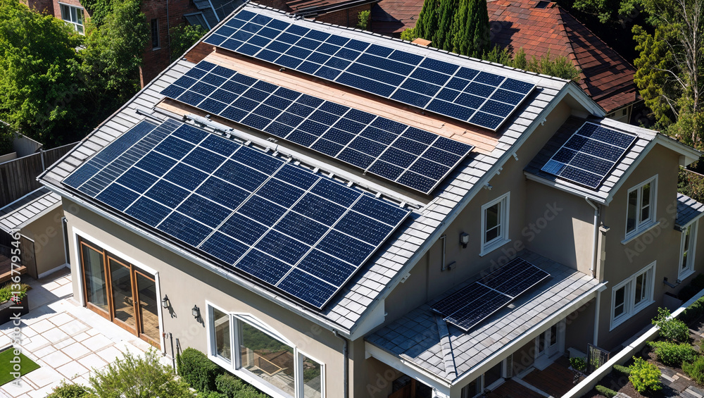 Fototapeta premium Suburban Home with Solar Panel System
